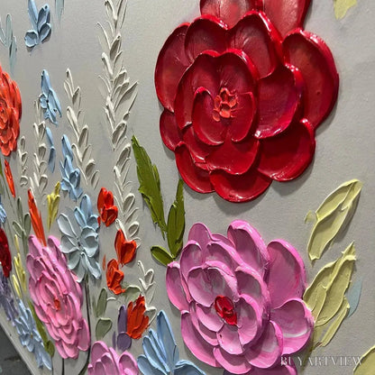 BUYARTVIEW Hand-Painted Floral Oil Painting - Vibrant Garden Art - image 3