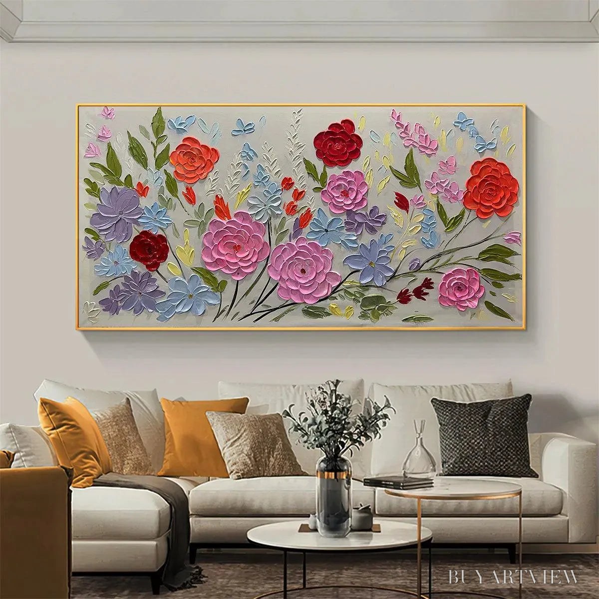 BUYARTVIEW Hand-Painted Floral Oil Painting - Vibrant Garden Art - image 4