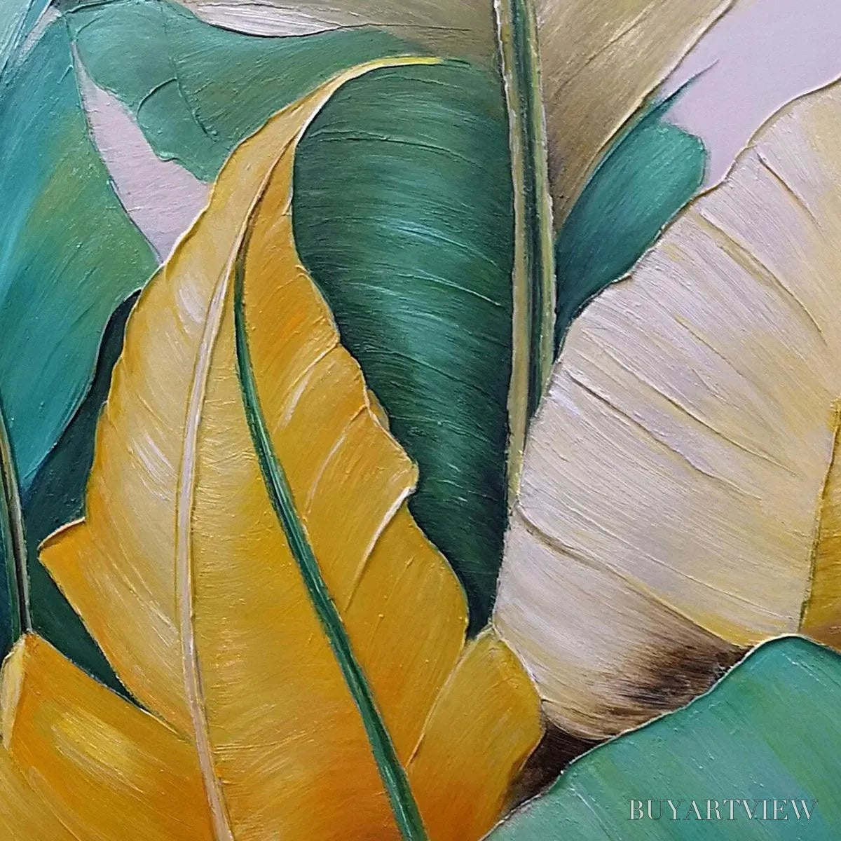 BUYARTVIEW Tropical Abundance – Textured Tropical Leaves Painting, Green and Gold , Vertical Canvas, Botanical Decor - image 3