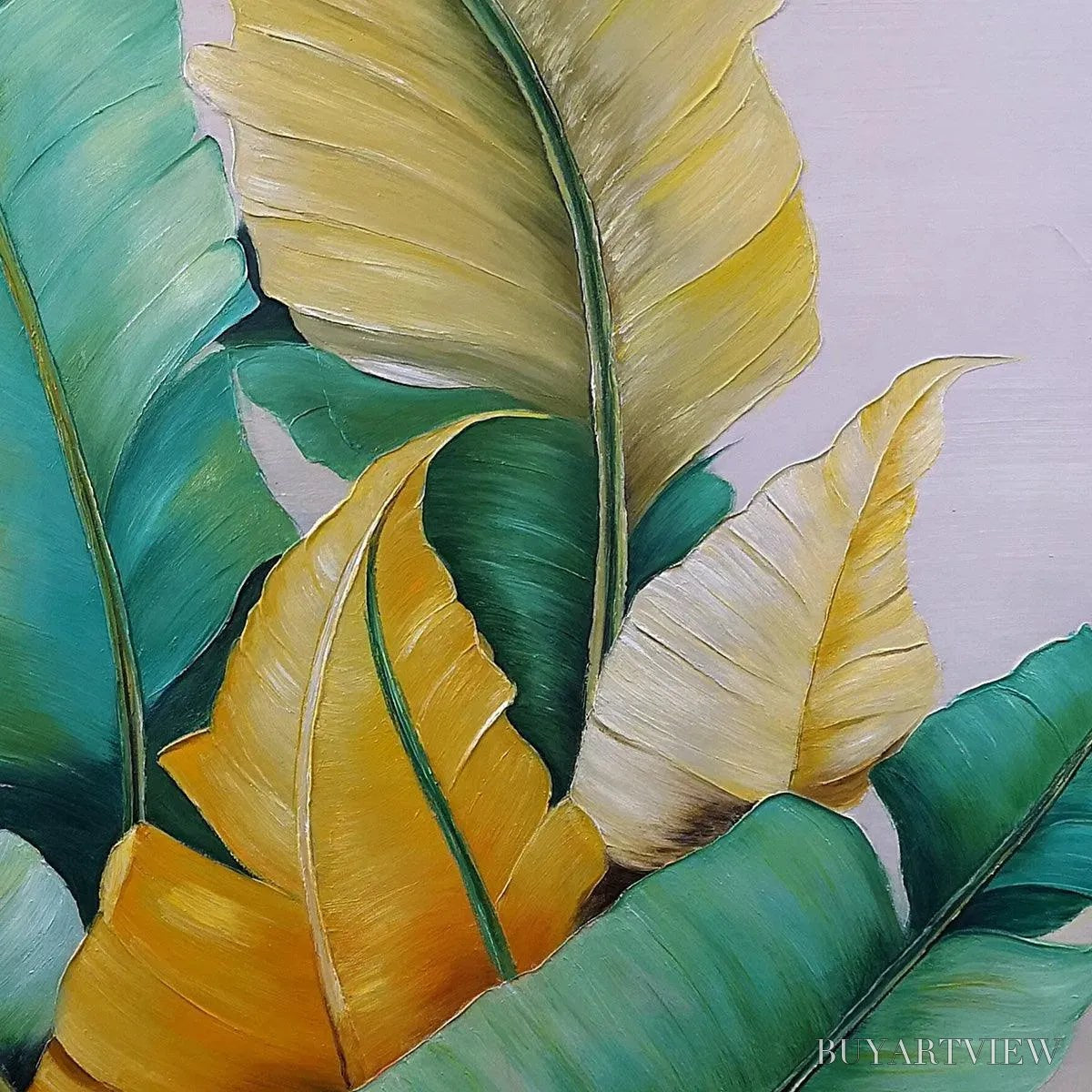 BUYARTVIEW Tropical Abundance – Textured Tropical Leaves Painting, Green and Gold , Vertical Canvas, Botanical Decor - image 5