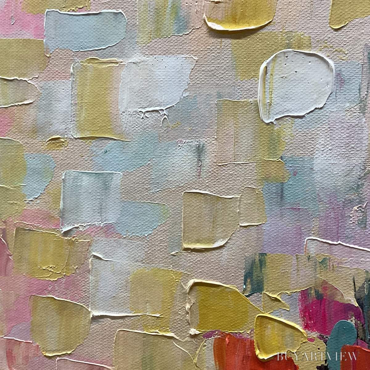 BUYARTVIEW Confetti Garden – Abstract Floral Painting in Pink, Yellow, and Teal, Panoramic Canvas, Modern - image 3