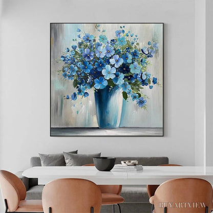 BUYARTVIEW Blue Serenity – Blue Floral Painting, Square Canvas Art, Still Life Wall Decor, Calming Artwork - image 2