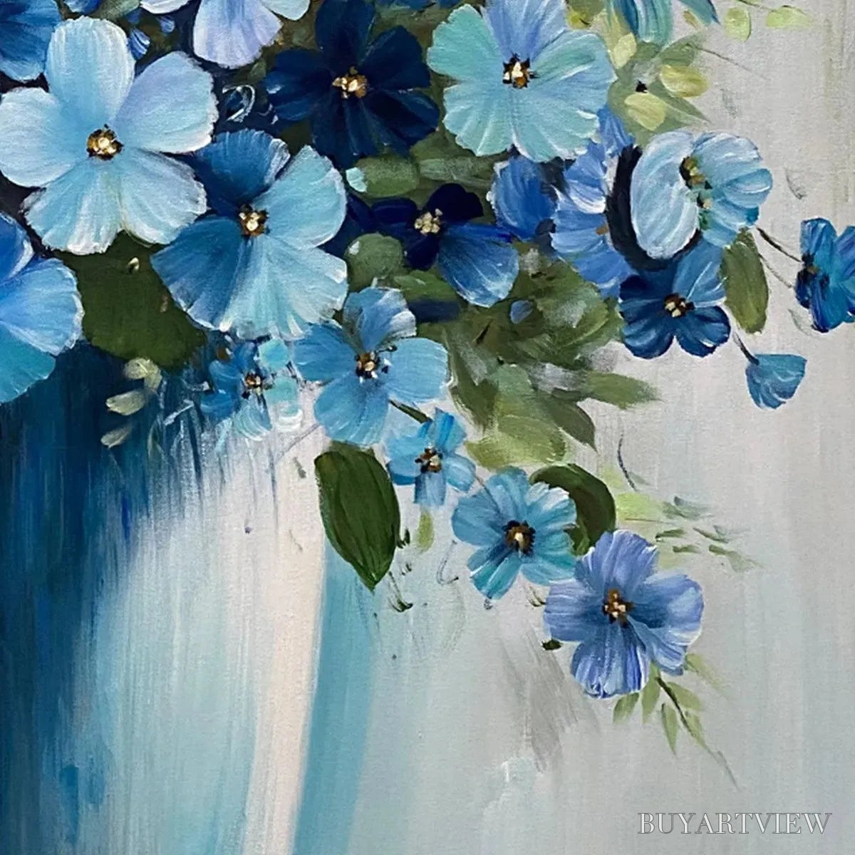 BUYARTVIEW Blue Serenity – Blue Floral Painting, Square Canvas Art, Still Life Wall Decor, Calming Artwork - image 5