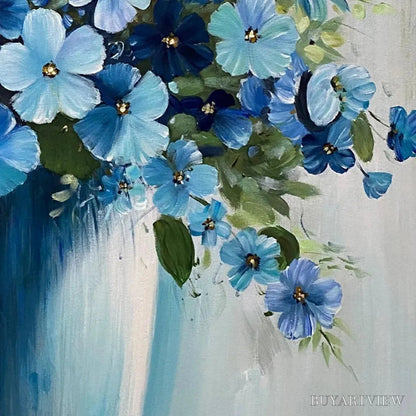 BUYARTVIEW Blue Serenity – Blue Floral Painting, Square Canvas Art, Still Life Wall Decor, Calming Artwork - image 5