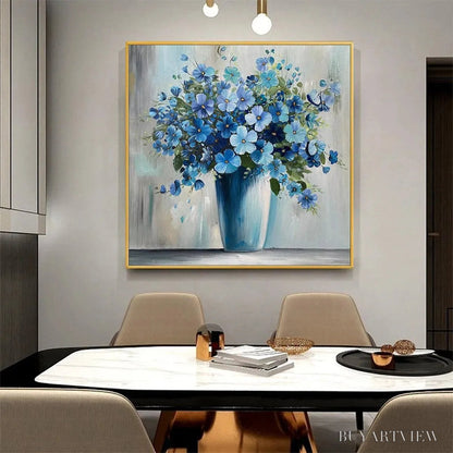 BUYARTVIEW Blue Serenity – Blue Floral Painting, Square Canvas Art, Still Life Wall Decor, Calming Artwork - image 6