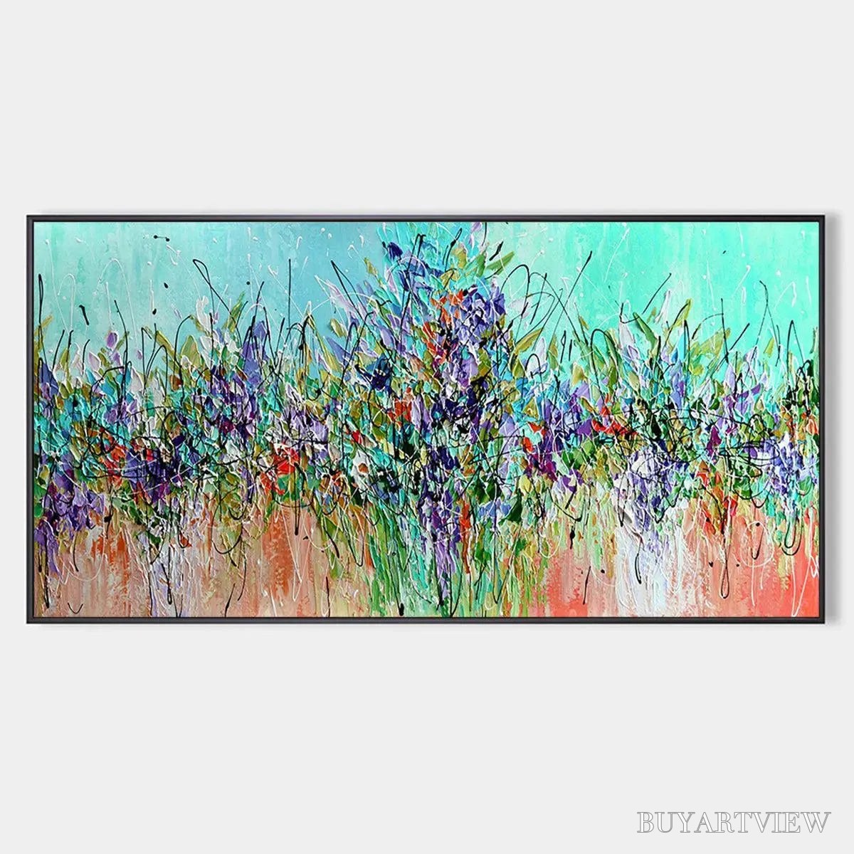 BUYARTVIEW Lilac Meadow – Panoramic Floral Impasto Oil Painting - image 1