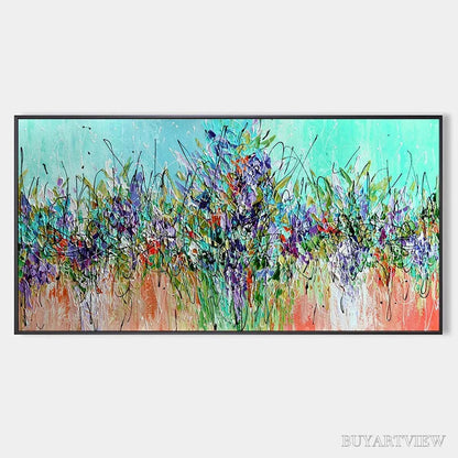 BUYARTVIEW Lilac Meadow – Panoramic Floral Impasto Oil Painting - image 1