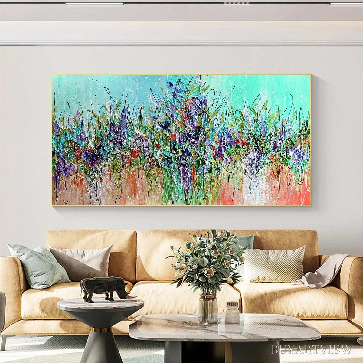 BUYARTVIEW Lilac Meadow – Panoramic Floral Impasto Oil Painting - image 2