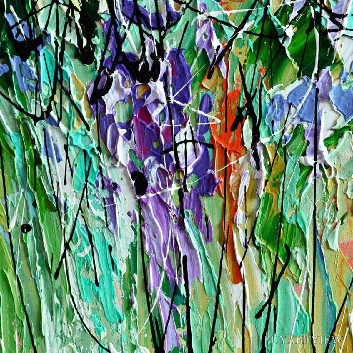 BUYARTVIEW Lilac Meadow – Panoramic Floral Impasto Oil Painting - image 3