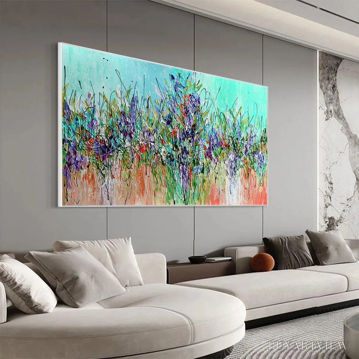 BUYARTVIEW Lilac Meadow – Panoramic Floral Impasto Oil Painting - image 4
