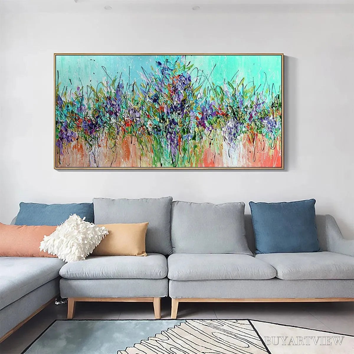 BUYARTVIEW Lilac Meadow – Panoramic Floral Impasto Oil Painting - image 5