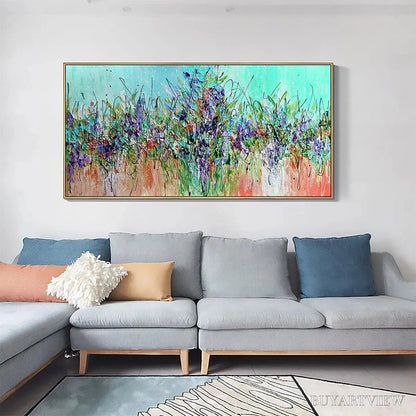 BUYARTVIEW Lilac Meadow – Panoramic Floral Impasto Oil Painting - image 5