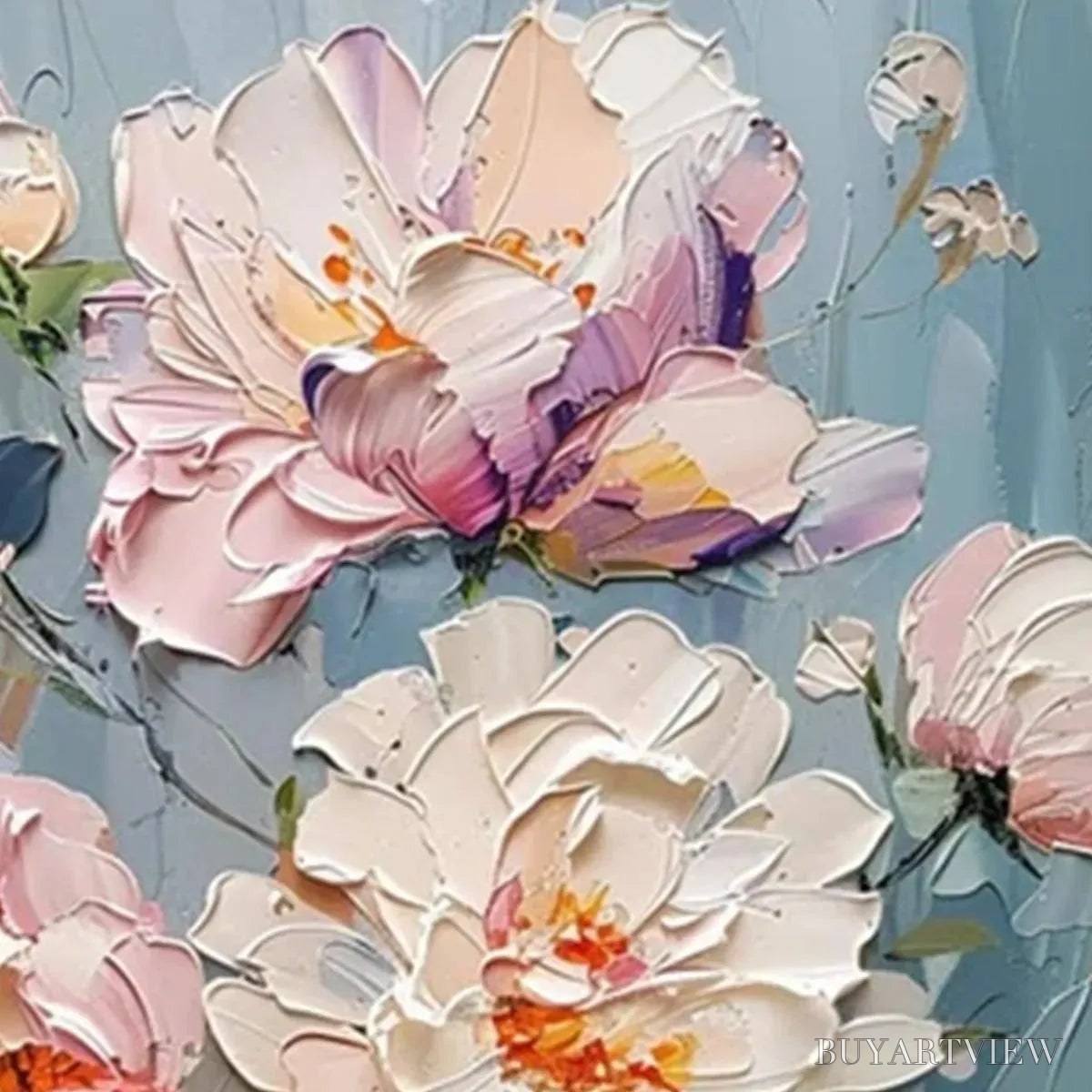 BUYARTVIEW Pastel Peonies – Textured Peony Painting, Impasto Floral , Square Canvas, Romantic Decor - image 3