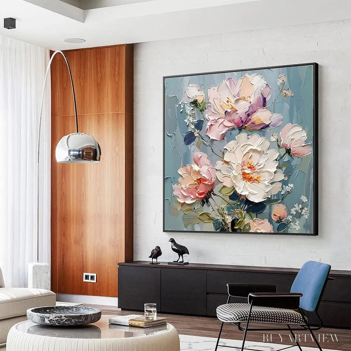 BUYARTVIEW Pastel Peonies – Textured Peony Painting, Impasto Floral , Square Canvas, Romantic Decor - image 4