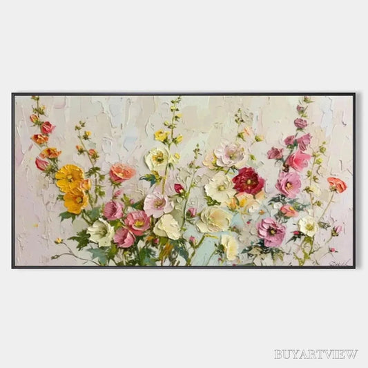 BUYARTVIEW Summer Bouquet – Textured Floral Painting, Impasto , Panoramic Canvas, Colorful Decor - image 1