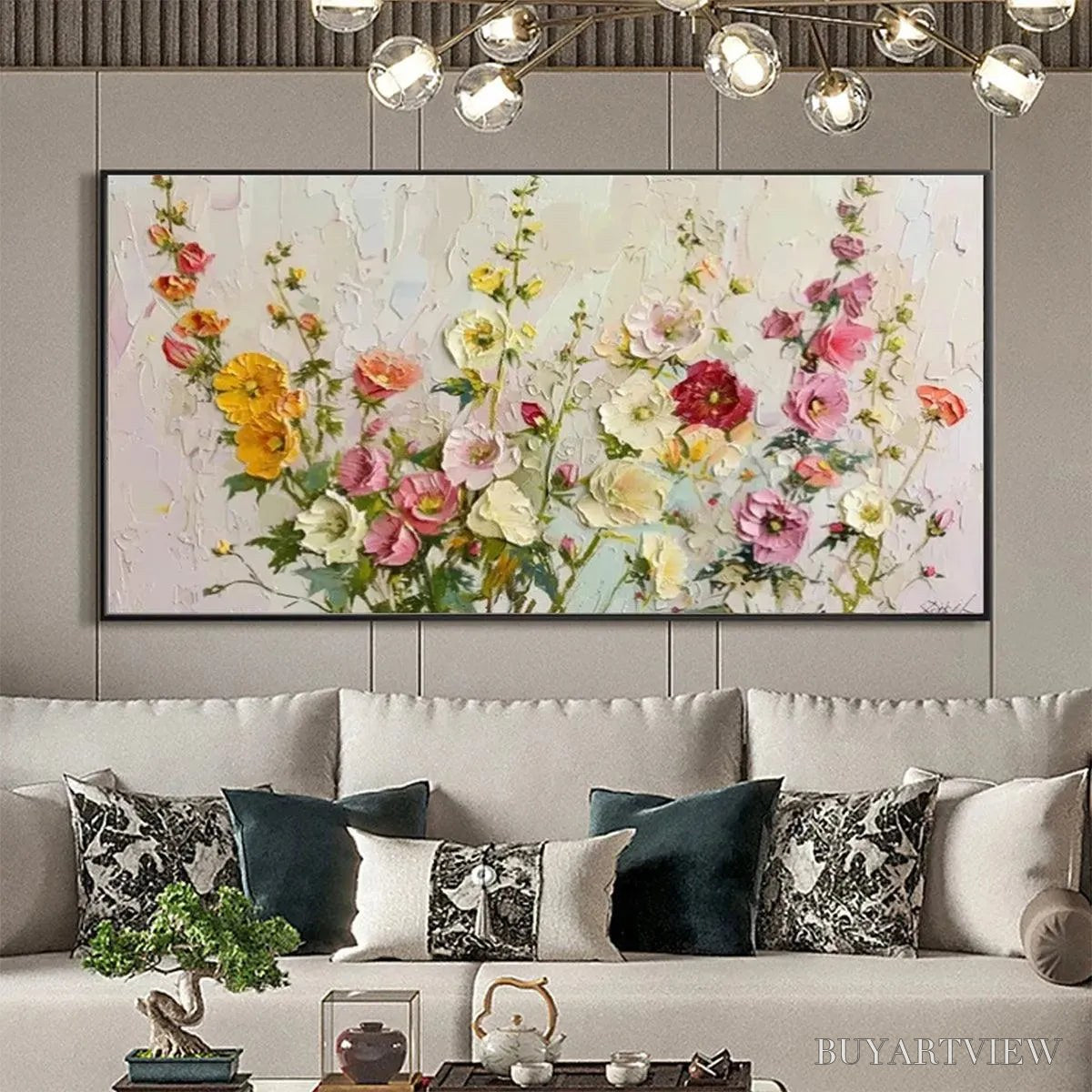 BUYARTVIEW Summer Bouquet – Textured Floral Painting, Impasto , Panoramic Canvas, Colorful Decor - image 3