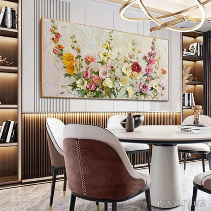 BUYARTVIEW Summer Bouquet – Textured Floral Painting, Impasto , Panoramic Canvas, Colorful Decor - image 5