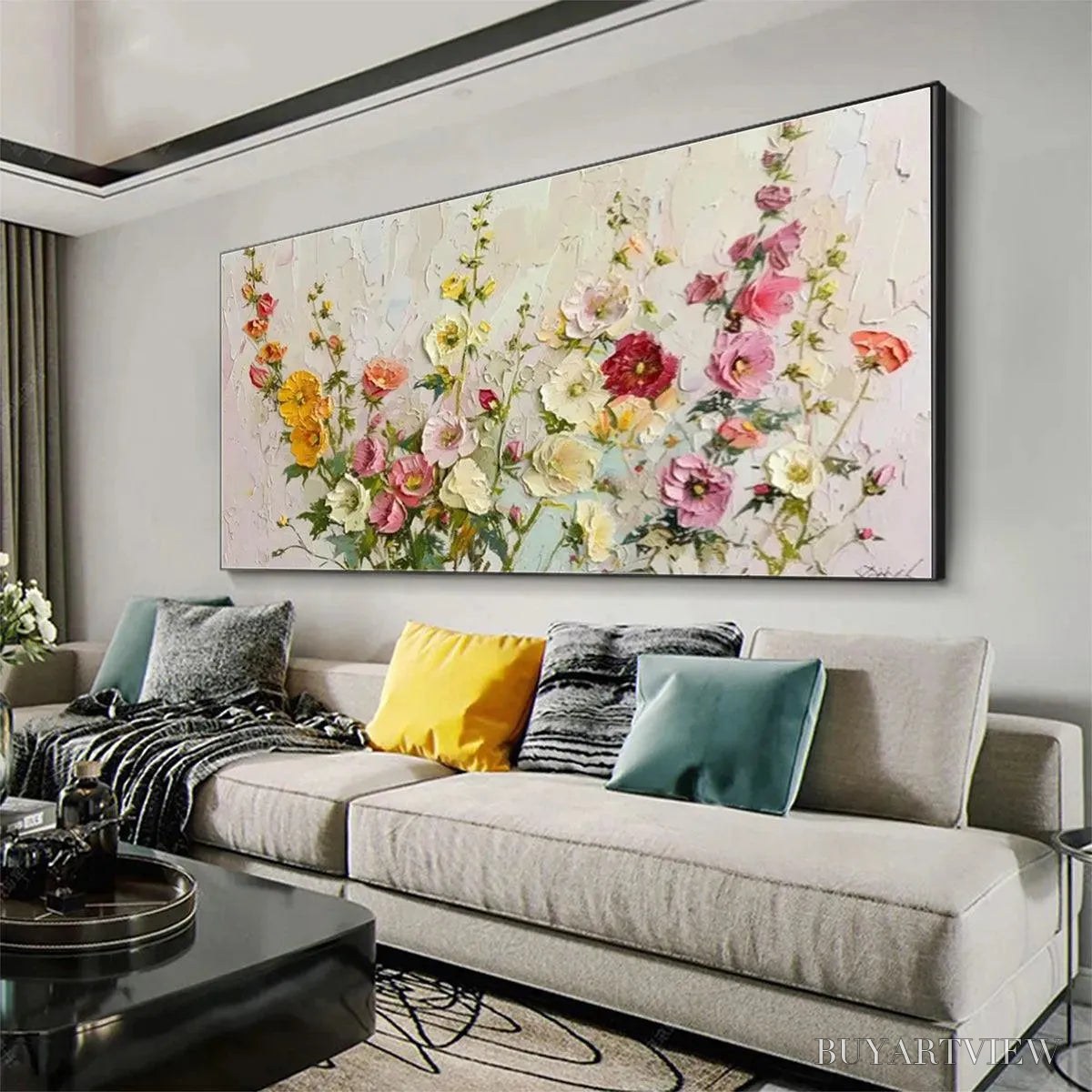 BUYARTVIEW Summer Bouquet – Textured Floral Painting, Impasto , Panoramic Canvas, Colorful Decor - image 6