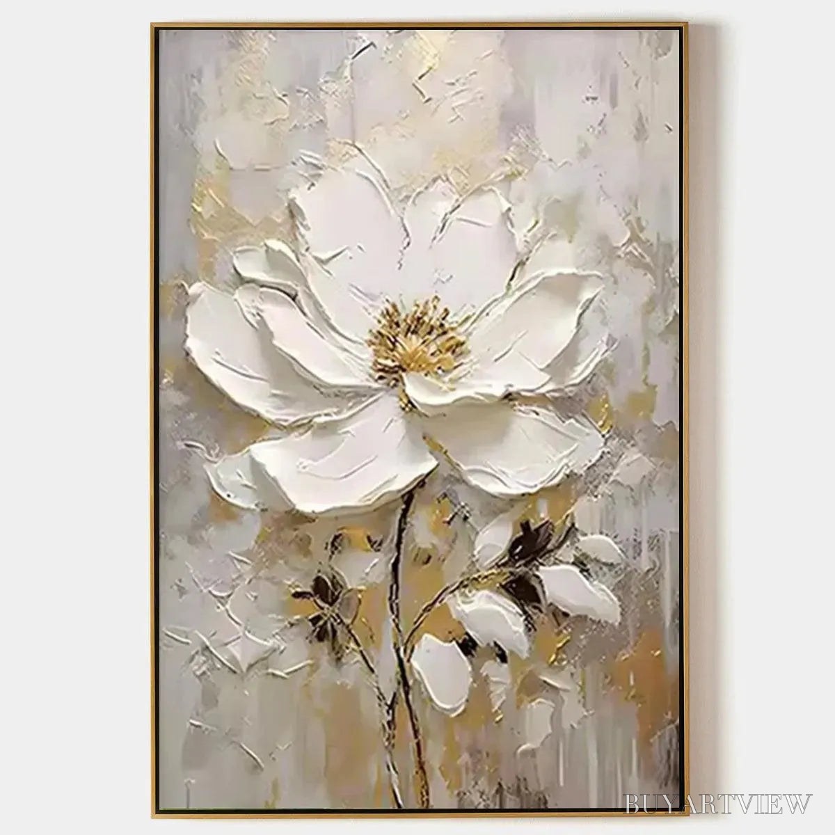 BUYARTVIEW White Blossom – Textured White Floral Painting, Impasto , Vertical Canvas, Romantic Decor - image 1