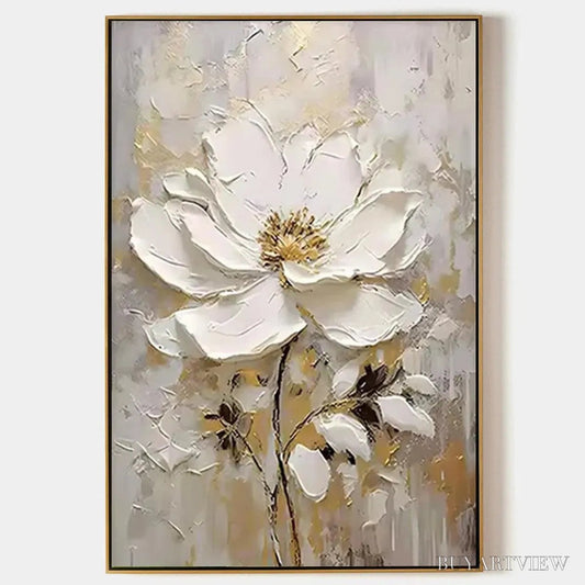 BUYARTVIEW White Blossom – Textured White Floral Painting, Impasto , Vertical Canvas, Romantic Decor - image 1