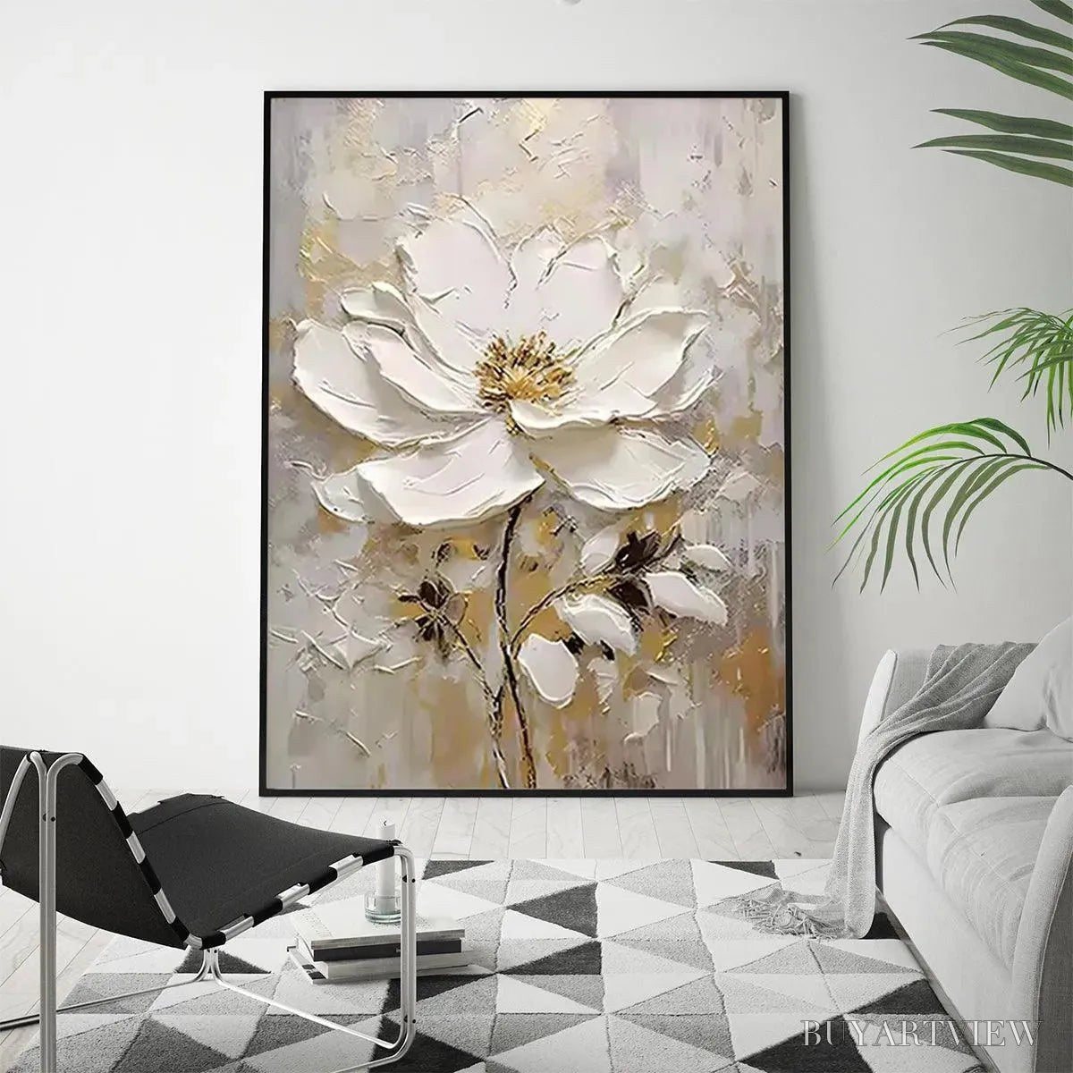 BUYARTVIEW White Blossom – Textured White Floral Painting, Impasto , Vertical Canvas, Romantic Decor - image 3