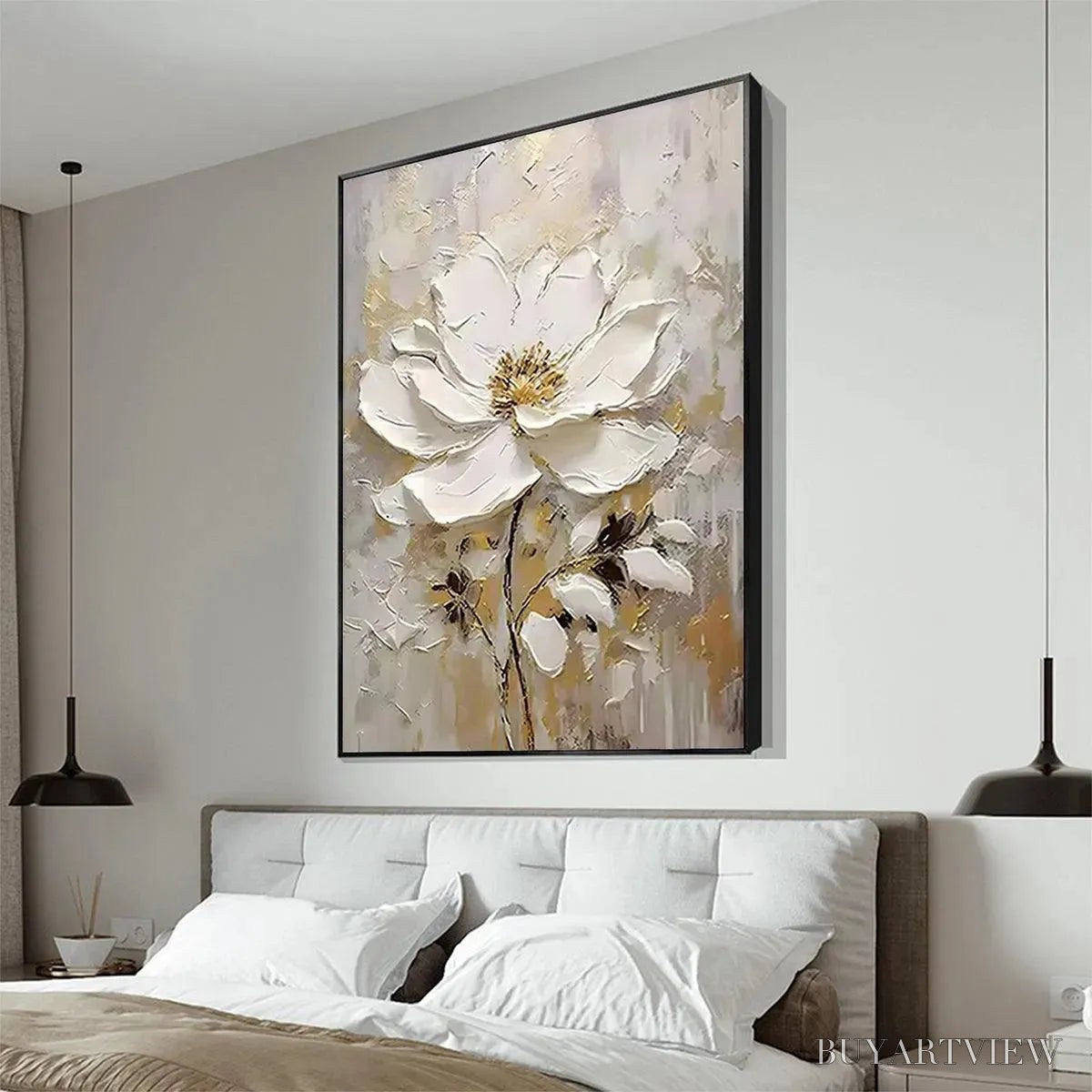 BUYARTVIEW White Blossom – Textured White Floral Painting, Impasto , Vertical Canvas, Romantic Decor - image 4