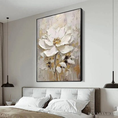 BUYARTVIEW White Blossom – Textured White Floral Painting, Impasto , Vertical Canvas, Romantic Decor - image 4