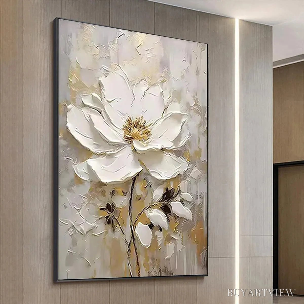 BUYARTVIEW White Blossom – Textured White Floral Painting, Impasto , Vertical Canvas, Romantic Decor - image 5