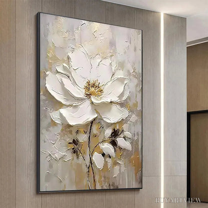 BUYARTVIEW White Blossom – Textured White Floral Painting, Impasto , Vertical Canvas, Romantic Decor - image 5