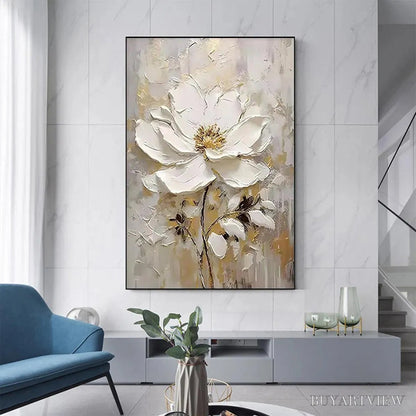 BUYARTVIEW White Blossom – Textured White Floral Painting, Impasto , Vertical Canvas, Romantic Decor - image 6