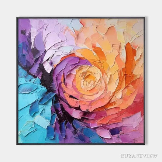 BUYARTVIEW Abstract Rose – Textured Floral Painting, Impasto , Square Canvas, Modern Decor - image 1