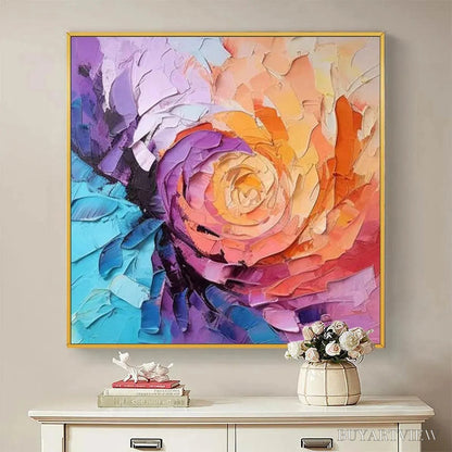 BUYARTVIEW Abstract Rose – Textured Floral Painting, Impasto , Square Canvas, Modern Decor - image 2