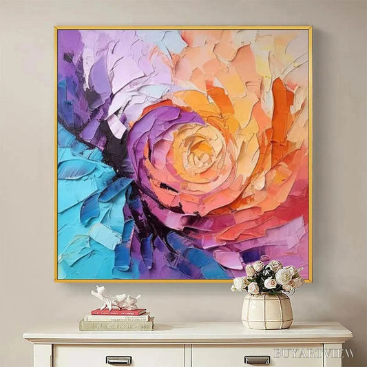 BUYARTVIEW Abstract Rose – Textured Floral Painting, Impasto , Square Canvas, Modern Decor - image 2