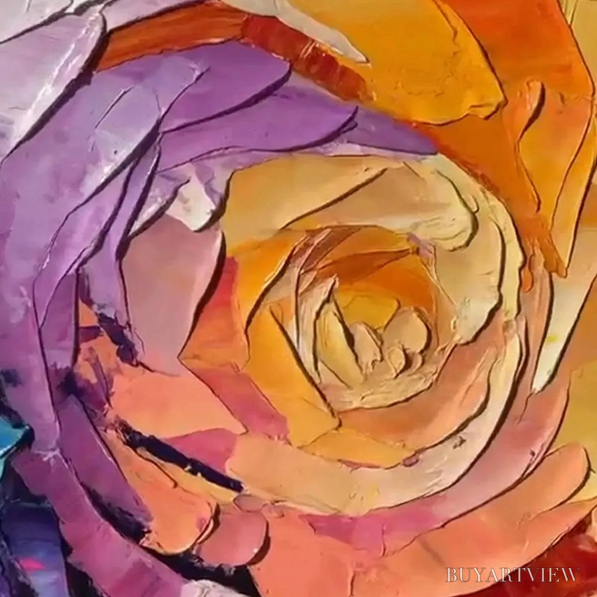 BUYARTVIEW Abstract Rose – Textured Floral Painting, Impasto , Square Canvas, Modern Decor - image 3