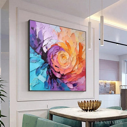 BUYARTVIEW Abstract Rose – Textured Floral Painting, Impasto , Square Canvas, Modern Decor - image 4
