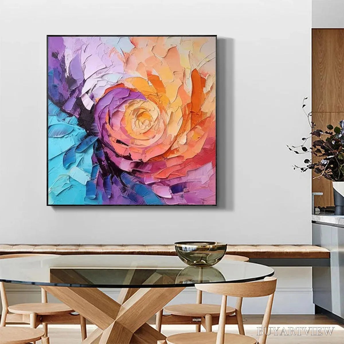 BUYARTVIEW Abstract Rose – Textured Floral Painting, Impasto , Square Canvas, Modern Decor - image 5