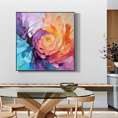 BUYARTVIEW Abstract Rose – Textured Floral Painting, Impasto , Square Canvas, Modern Decor - image 5