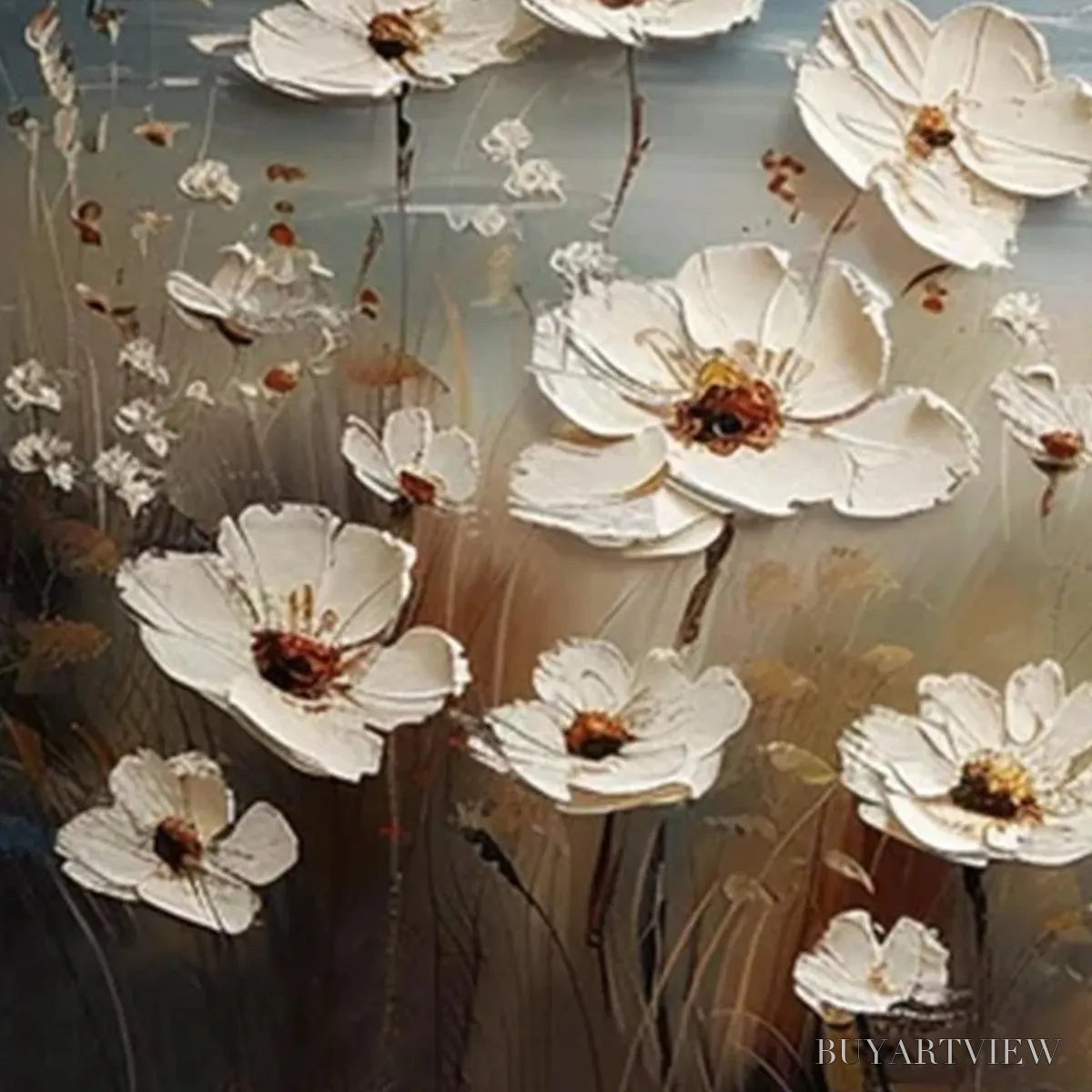 BUYARTVIEW Seaside Blossoms – Textured Floral Painting, Impasto , Horizontal Canvas, Coastal Decor - image 3