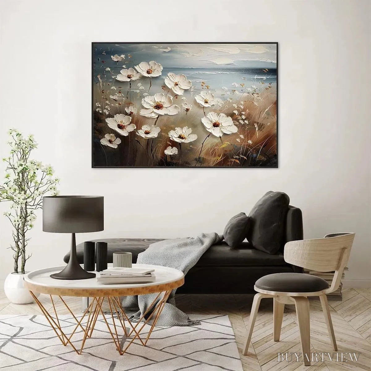 BUYARTVIEW Seaside Blossoms – Textured Floral Painting, Impasto , Horizontal Canvas, Coastal Decor - image 4