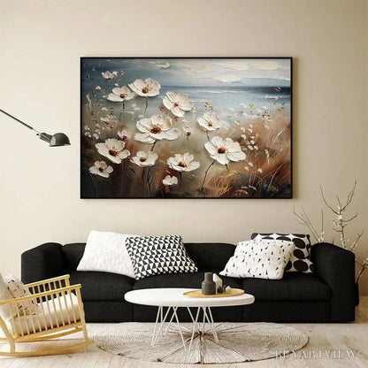 BUYARTVIEW Seaside Blossoms – Textured Floral Painting, Impasto , Horizontal Canvas, Coastal Decor - image 5
