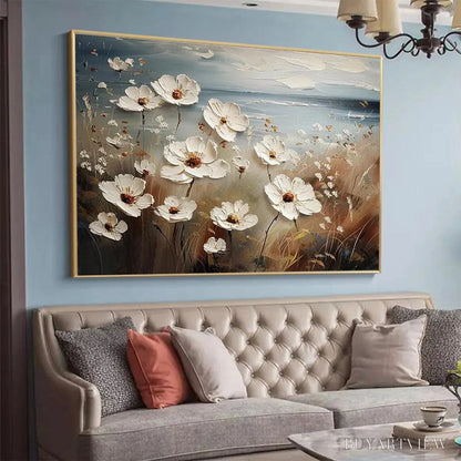 BUYARTVIEW Seaside Blossoms – Textured Floral Painting, Impasto , Horizontal Canvas, Coastal Decor - image 6