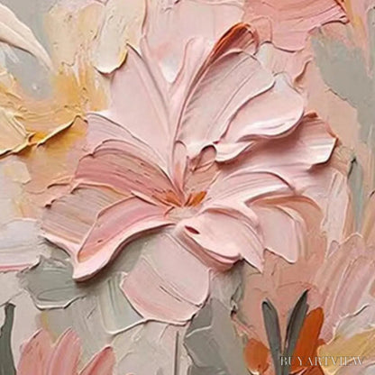 BUYARTVIEW Blushing Blooms – Textured Floral Painting, Pink and Peach , Vertical Canvas, Impasto Decor - image 6