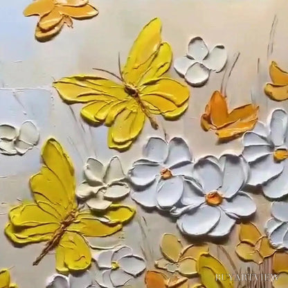 BUYARTVIEW Golden Butterflies – Textured Butterfly and Floral Painting, Yellow and White , Vertical Canvas, Impasto Decor - image 6