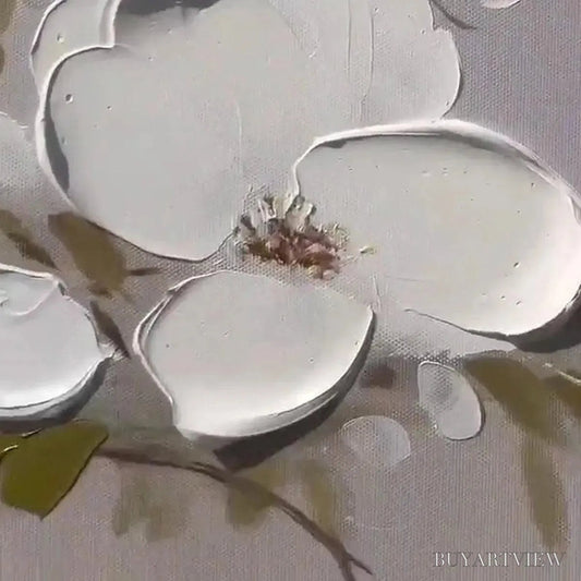 BUYARTVIEW White Blossoms – Textured Floral Painting, White Flower , Panoramic Canvas, Impressionist Decor - image 2