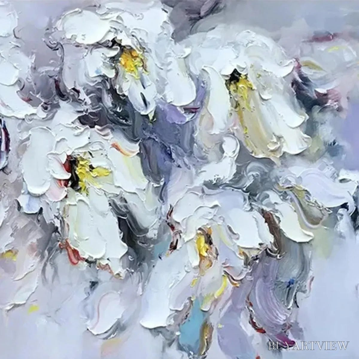 BUYARTVIEW White Petal Dream – Floral Painting, Impasto, Textured , White Flowers, Panoramic - image 3