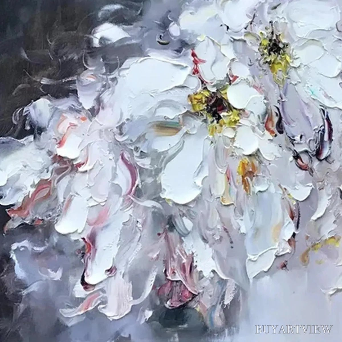 BUYARTVIEW White Petal Dream – Floral Painting, Impasto, Textured , White Flowers, Panoramic - image 5