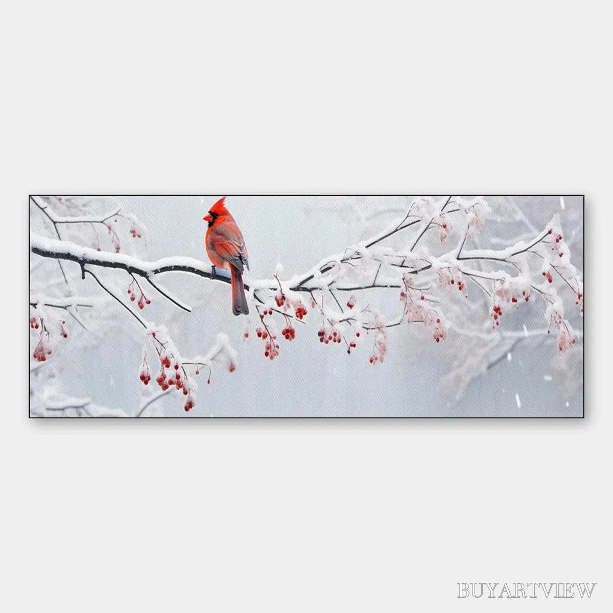 BUYARTVIEW Winter Cardinal Panoramic – Bird Painting, Panoramic , Winter Decor - image 1