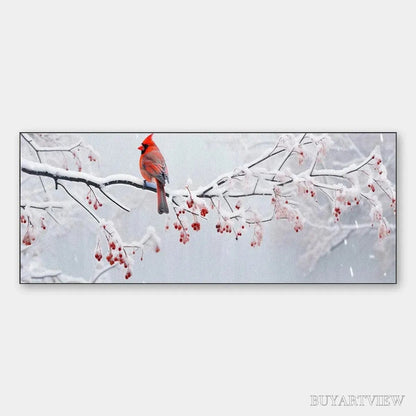 BUYARTVIEW Winter Cardinal Panoramic – Bird Painting, Panoramic , Winter Decor - image 1