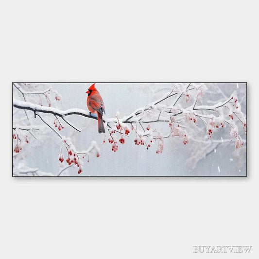 BUYARTVIEW Winter Cardinal Panoramic – Bird Painting, Panoramic , Winter Decor - image 1