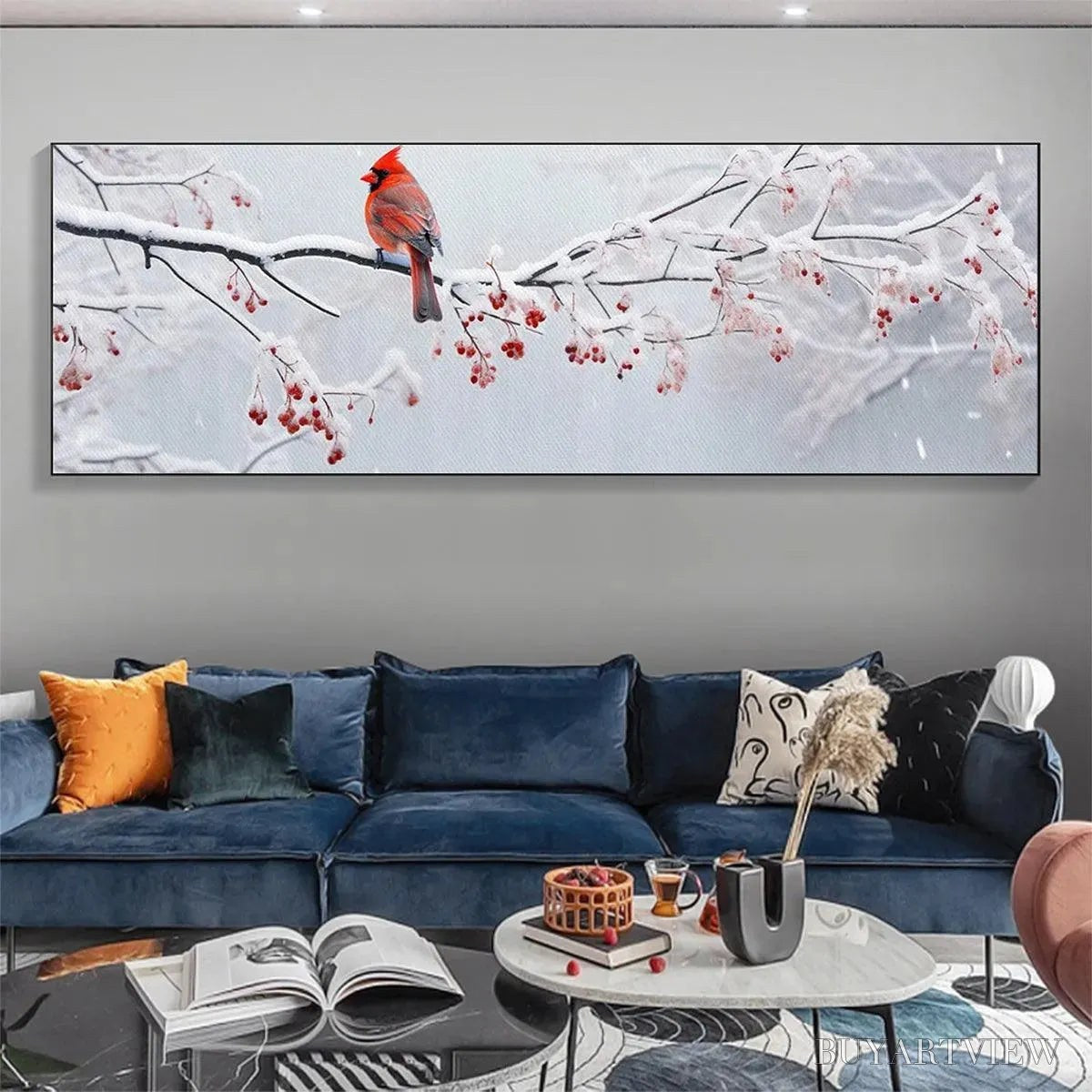 BUYARTVIEW Winter Cardinal Panoramic – Bird Painting, Panoramic , Winter Decor - image 2
